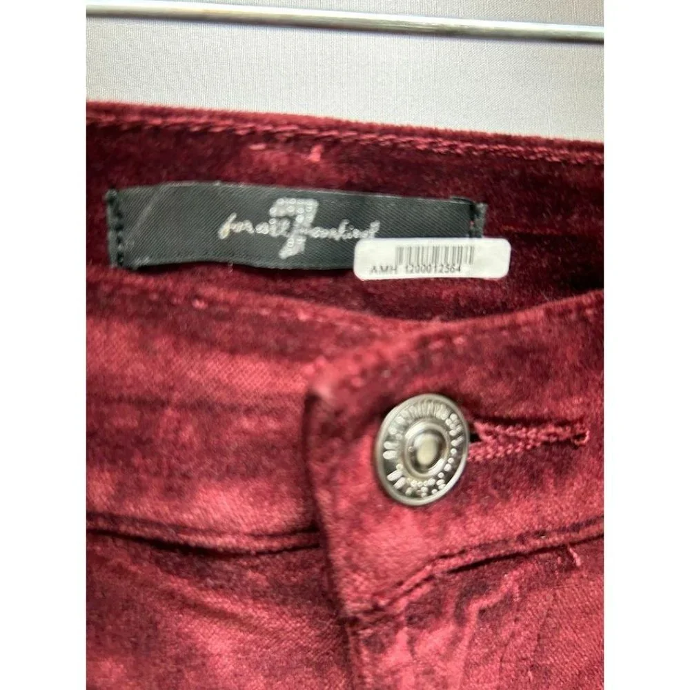 7 For All Mankind Skinny Velvet Cabernet Pants Size 26‎ XS